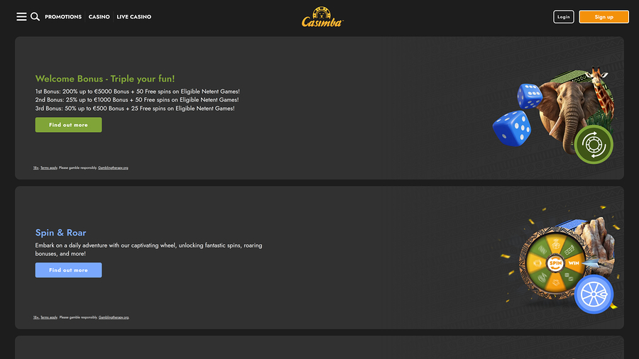 Casimba Casino Promotions Desktop