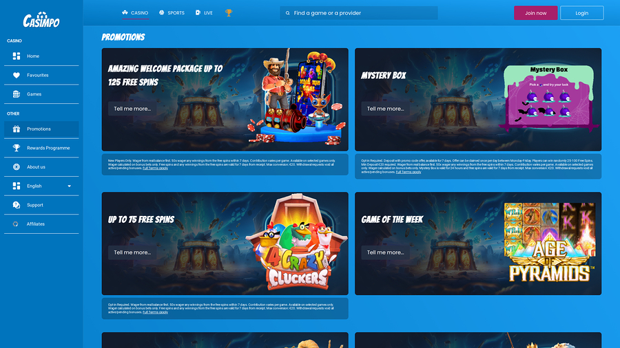 Casimpo Casino Promotions Desktop