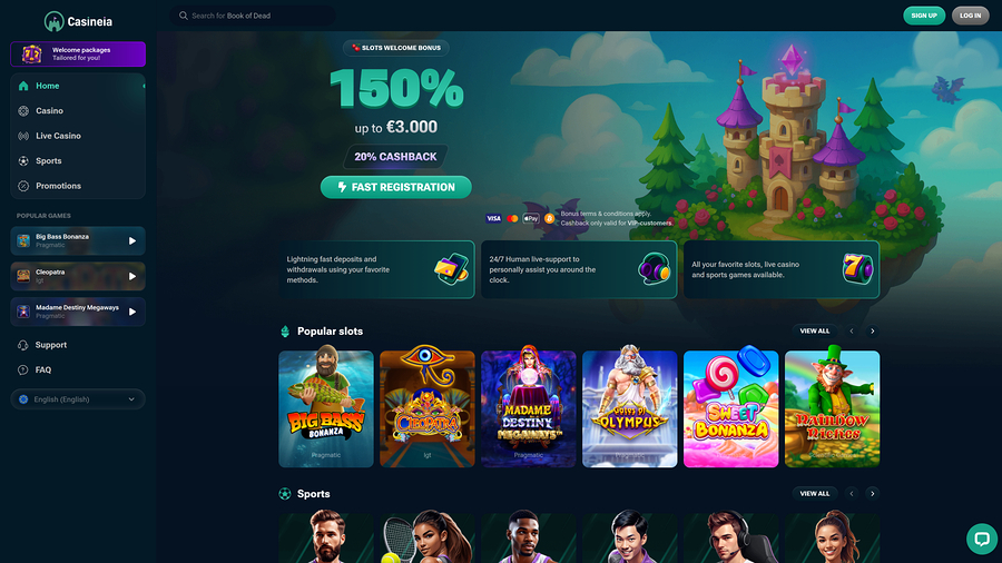 Casineia Casino Desktop Homepage