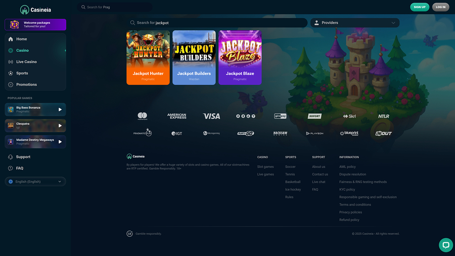 Casineia Casino Desktop jackpot