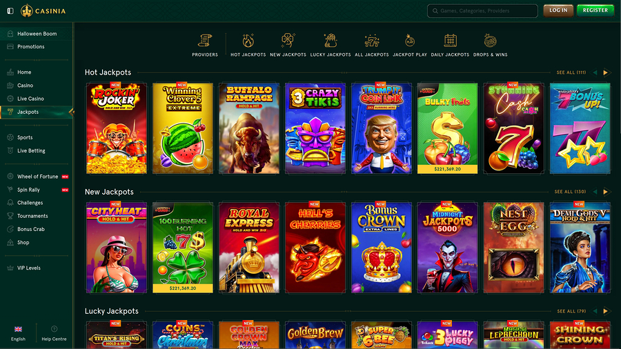 Casinia Casino Desktop Jackpot