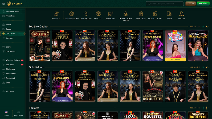 Casinia Casino Desktop Live Dealer