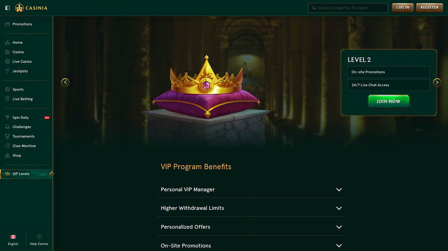 Casinia Casino Desktop VIP Program