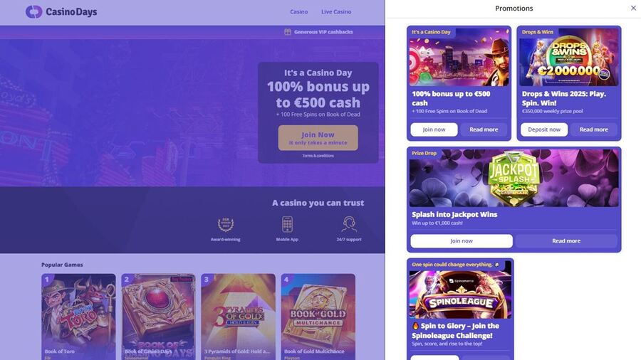 Casino Days Desktop Promotions