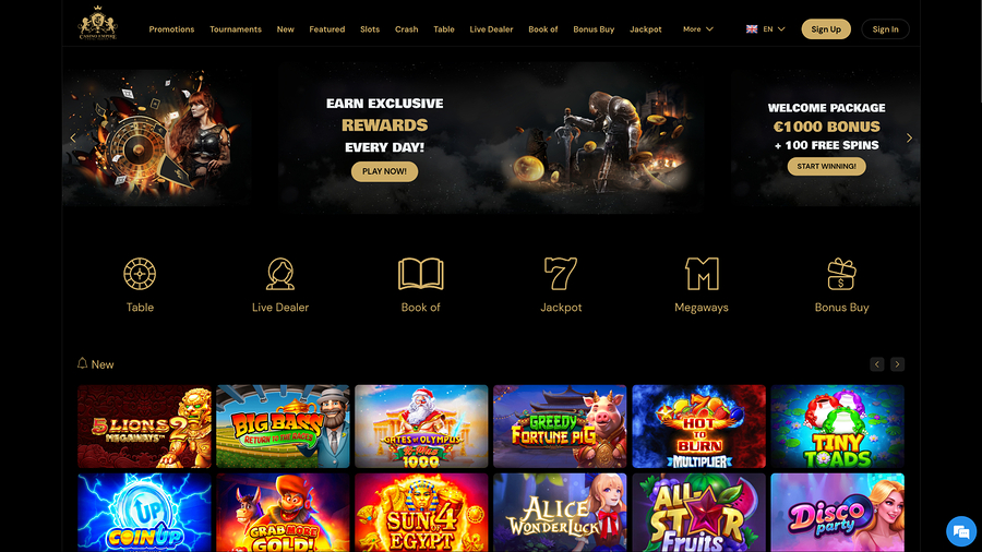 Casino Empire Desktop Homepage