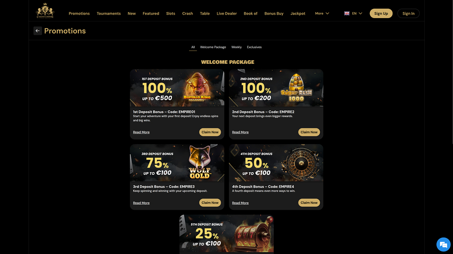 Casino Empire Desktop Promotions
