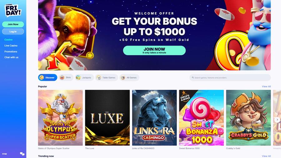 Casino Friday Homepage Desktop