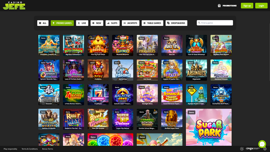 Casino JEFE Desktop Promo Games