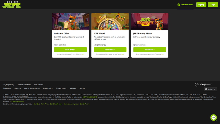 Casino JEFE Desktop Promotions