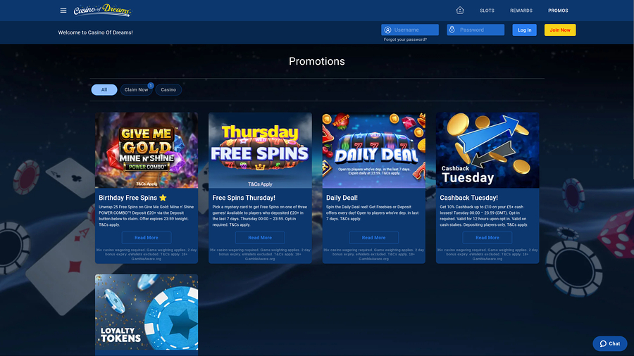 Casino of Dreams Desktop Promotions