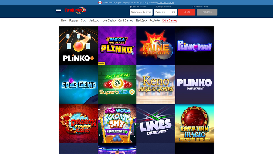 Juegos extra de Casino RedKings para escritorio
