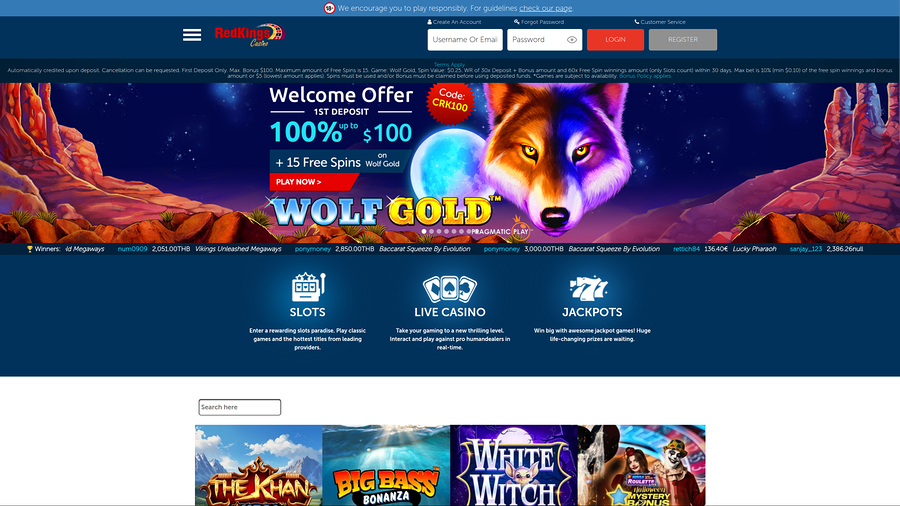 Página principal de Casino RedKings para escritorio