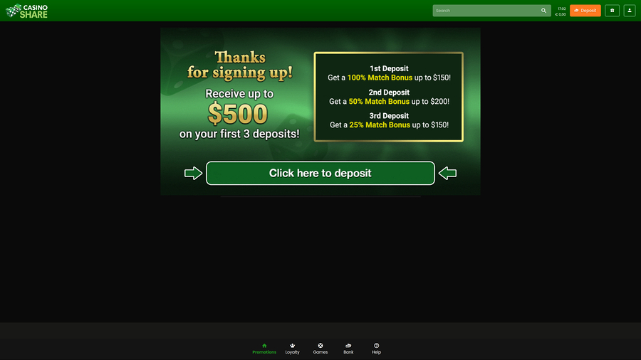 Casino Share Desktop Promotions