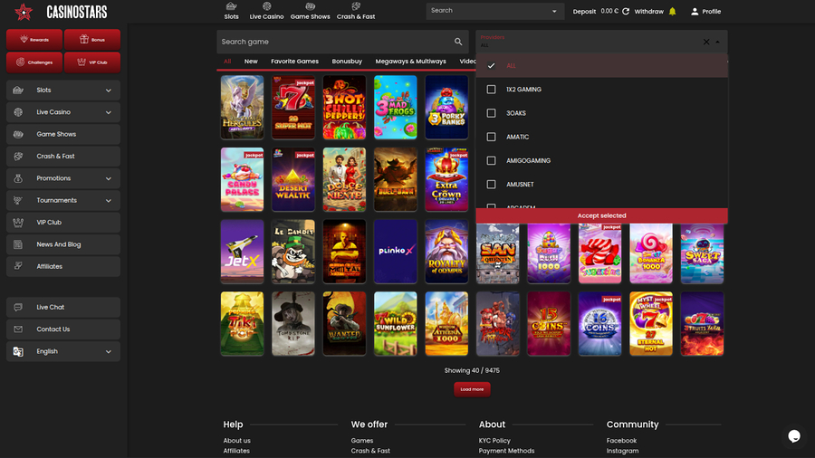 Desarrolladores de juegos de Casino Stars en escritorio