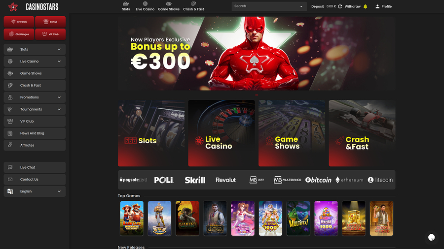 Página de inicio de Casino Stars en escritorio