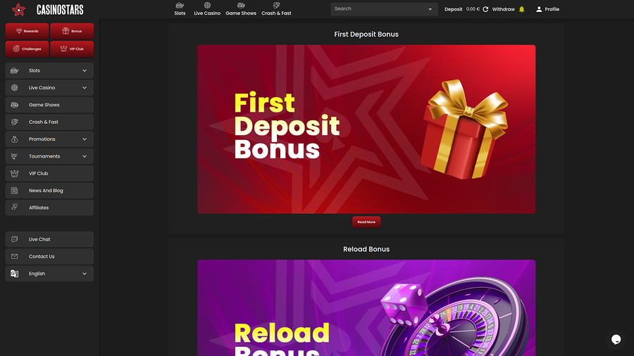 Promociones de Casino Stars en escritorio