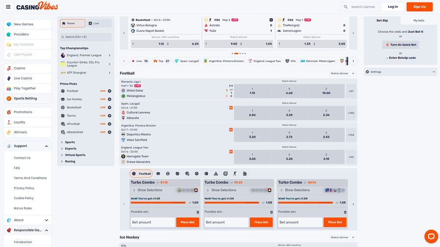 Casino Vibes Desktop Live Sports