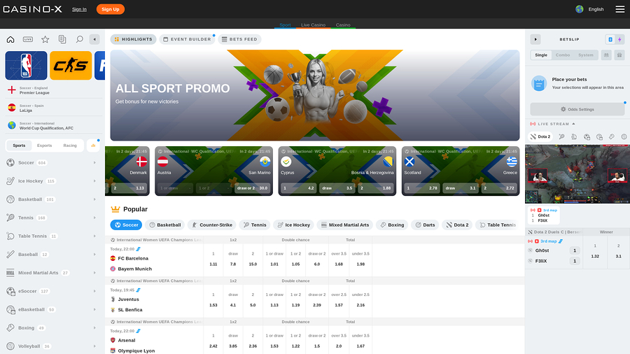 Casino X Desktop Live Sports