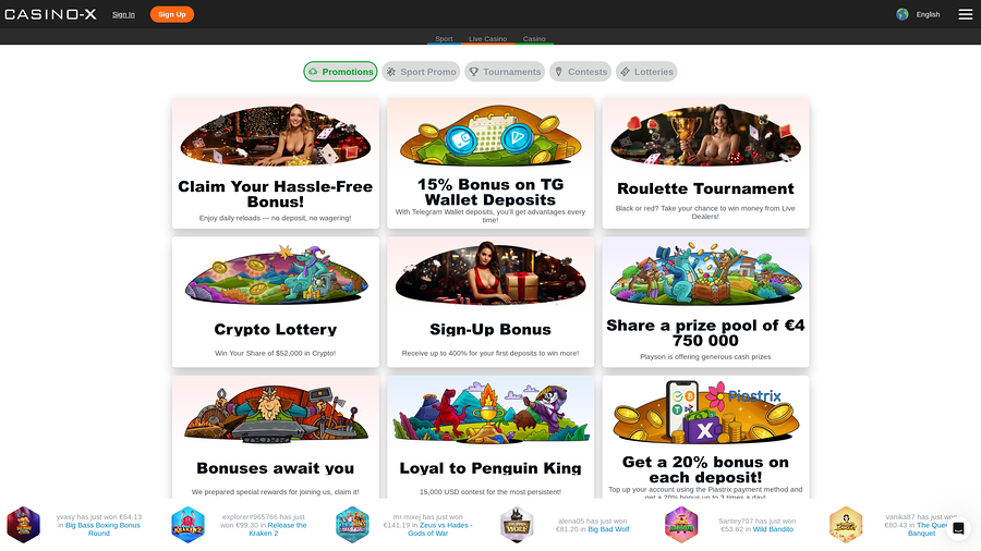 Casino X Desktop Promotions