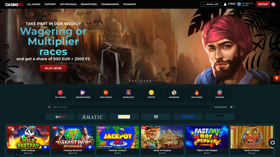 Casino4U Desktop Homepage