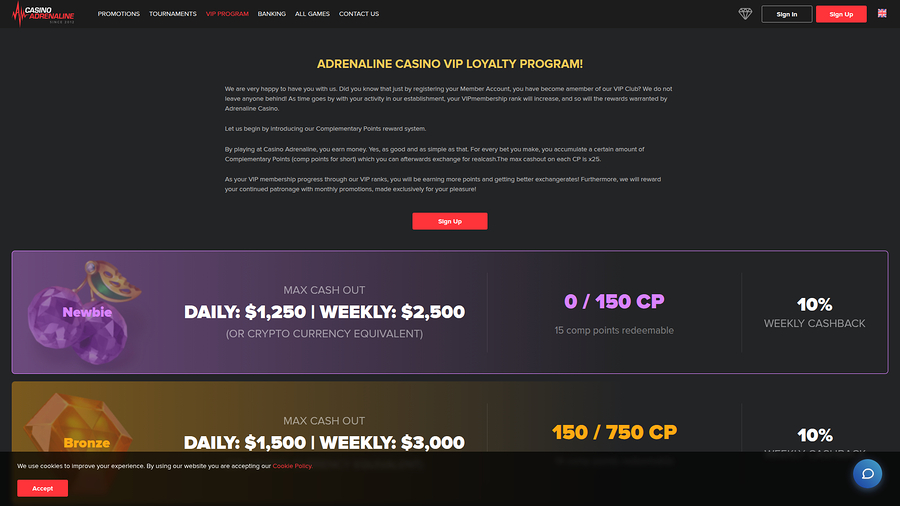 Casino Adrenaline Desktop VIP Program