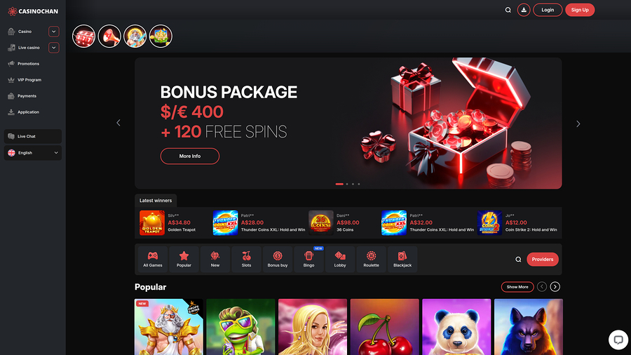 CasinoChan Casino Desktop Homepage