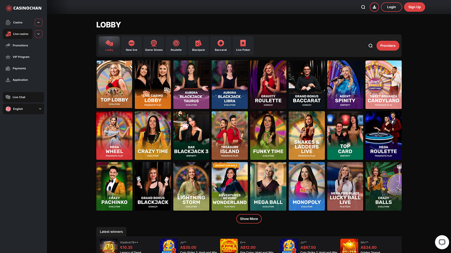 CasinoChan Casino Desktop Live Dealer