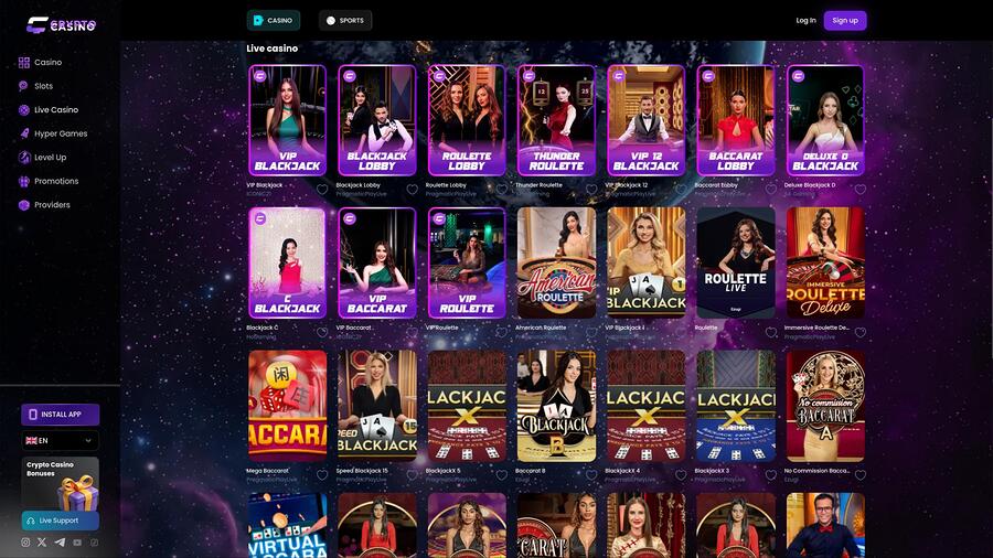 Página de crupier en vivo de CasinoCrypto.io
