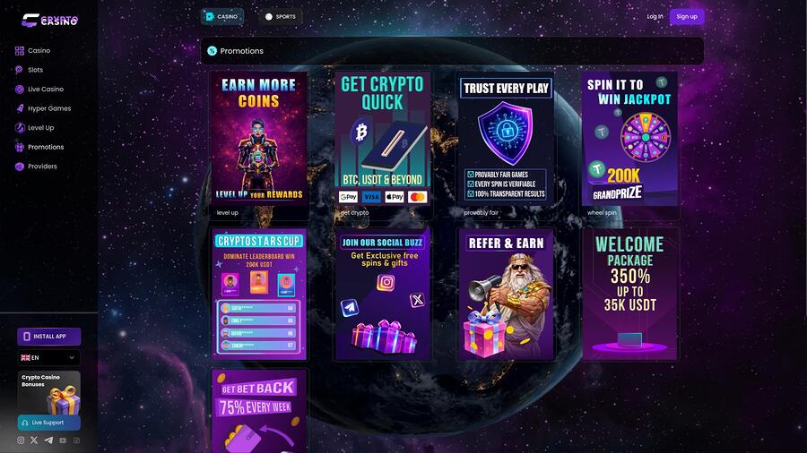Página de promociones de CasinoCrypto.io
