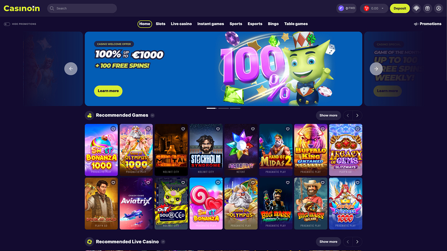 Casinoin Homepage Desktop