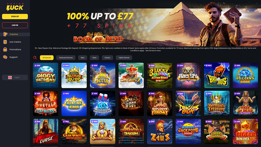 CasinoLuck Homepage Desktop