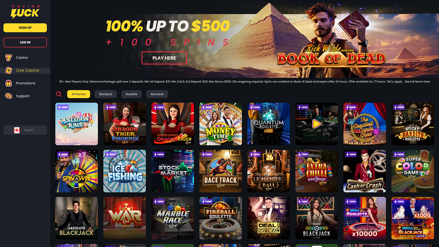 CasinoLuck Live Dealer Desktop