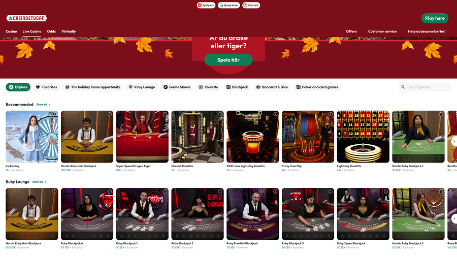 Casinostugan Live Dealer Desktop