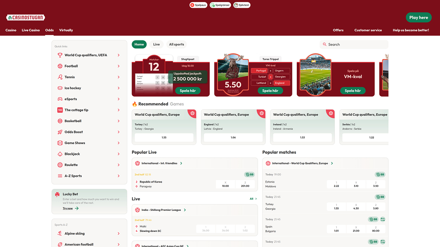 Casinostugan Live Sports Desktop