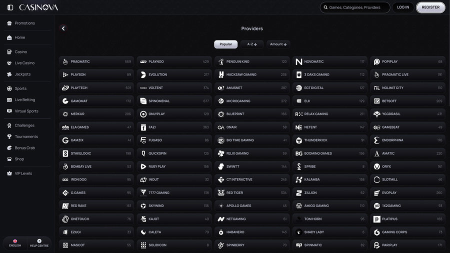 Casinova Casino game developers desktop