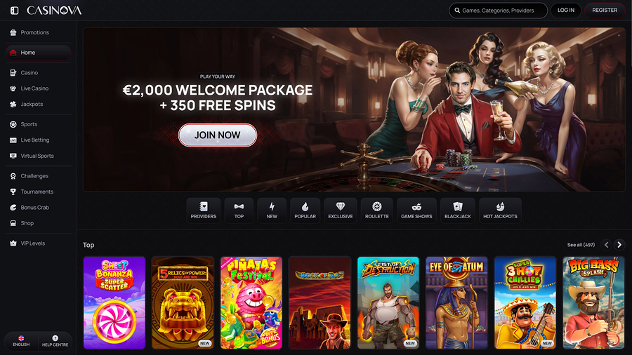 Casinova Casino homepage desktop