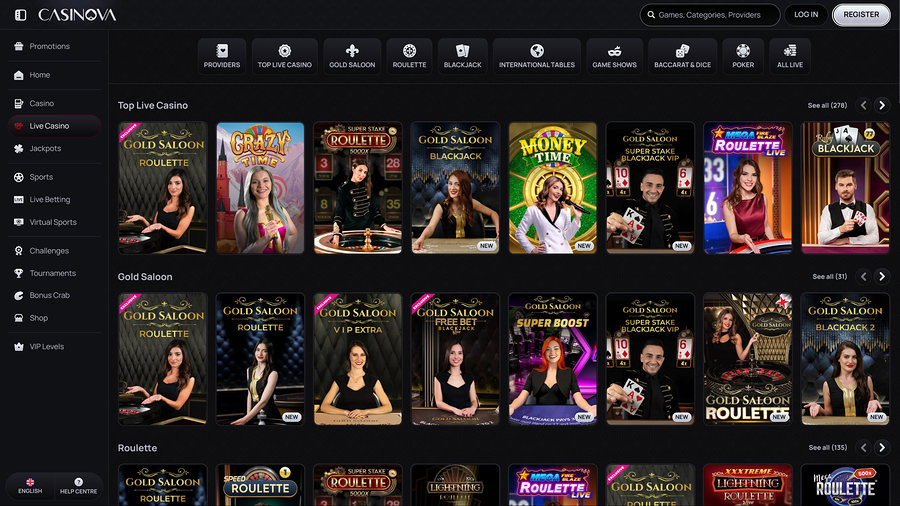 Casinova Casino live dealer desktop