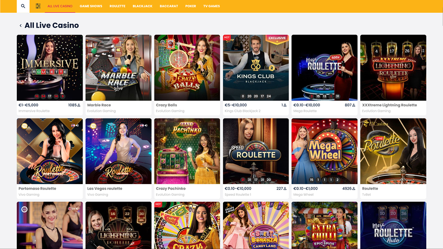 CasinoWinBig live dealer desktop