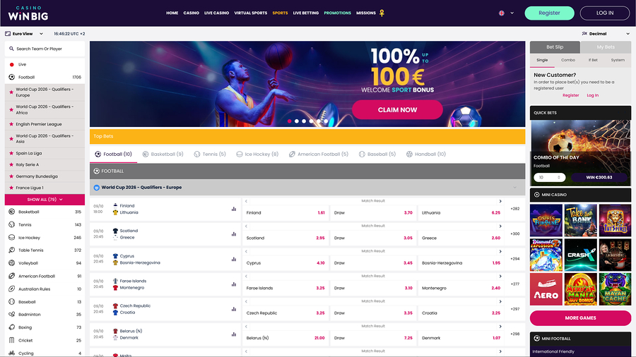 CasinoWinBig live sports desktop