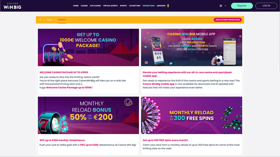 CasinoWinBig promotions desktop