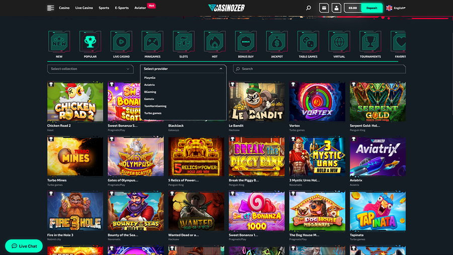 Casinozer game developers desktop