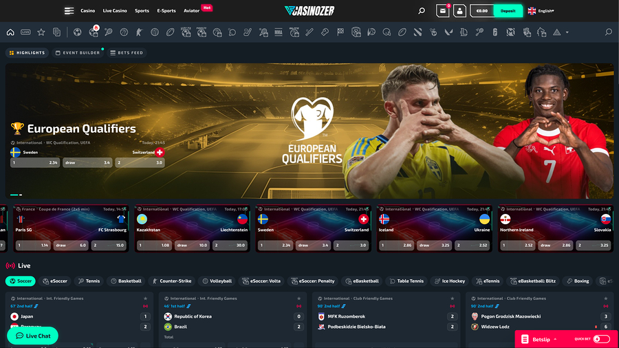 Casinozer live sports desktop