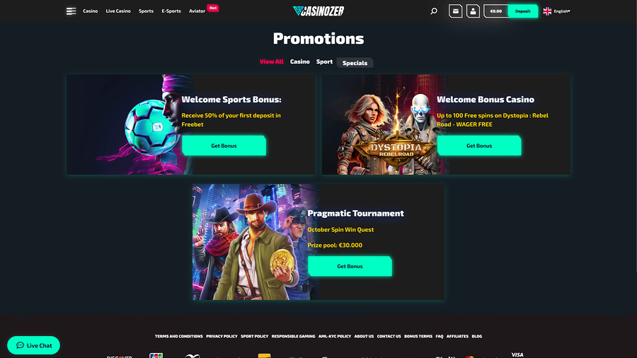 Casinozer promotions desktop