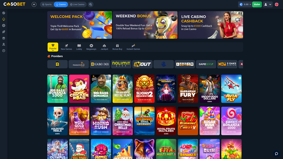 Casobet Casino Games Desktop