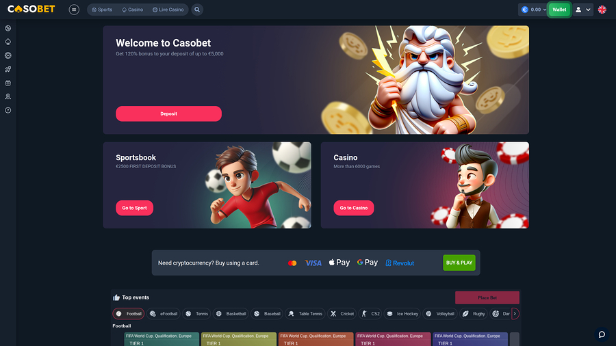 Casobet Casino Desktop Homepage