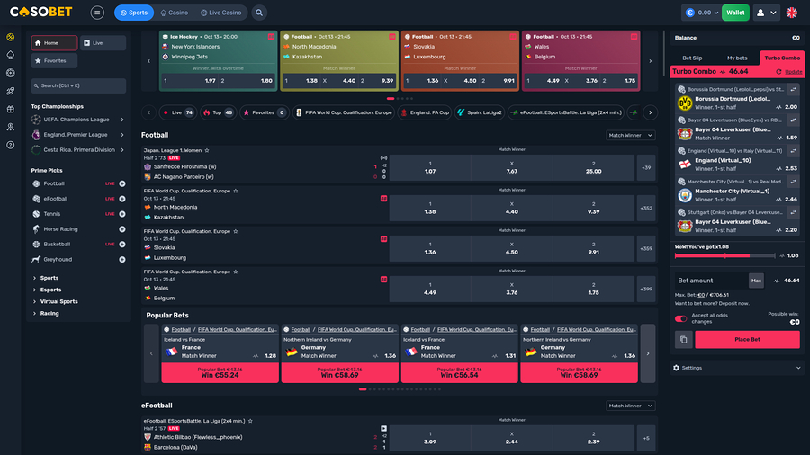 Casobet Casino Live Sports Desktop