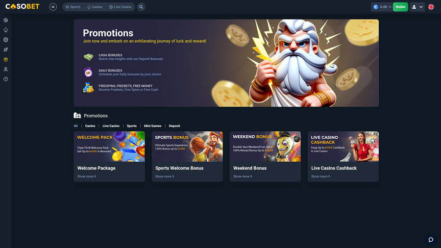 Casobet Casino Promotions Desktop