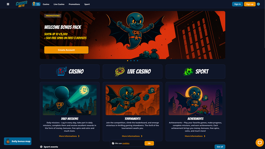 Página de inicio de Casper Bets Casino para escritorio