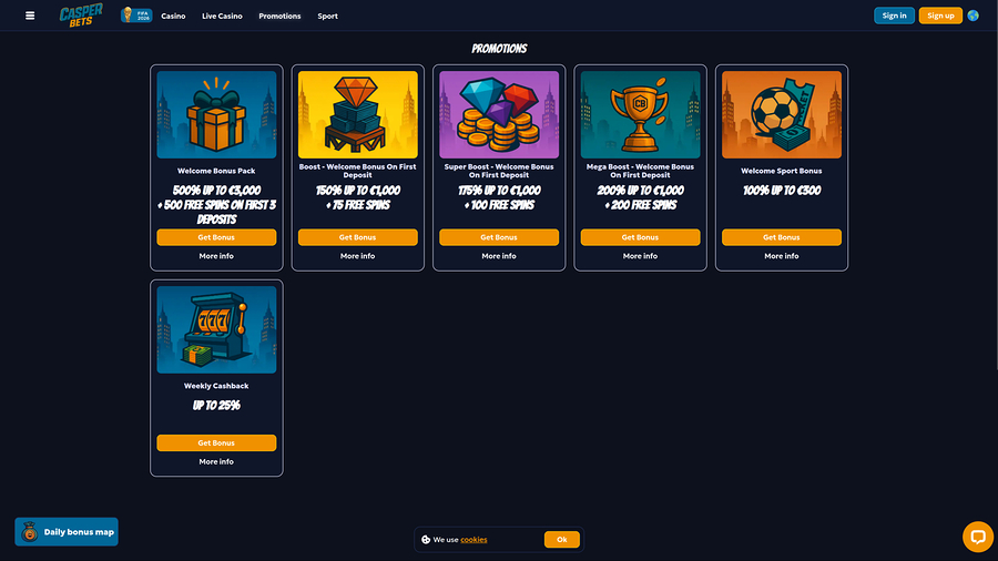 Promociones de escritorio del casino Casper Bets