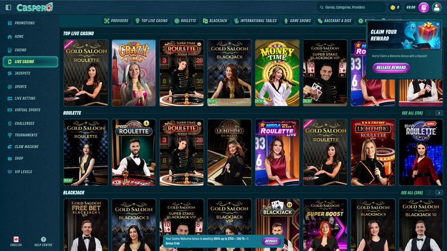 Caspero Casino Live Dealer Desktop